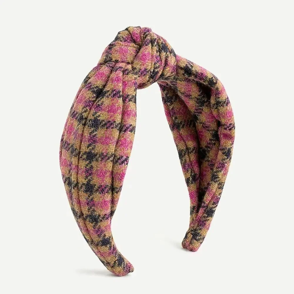 J. Crew Knot Headband British Plaid Wool Pink Mustard Multi
